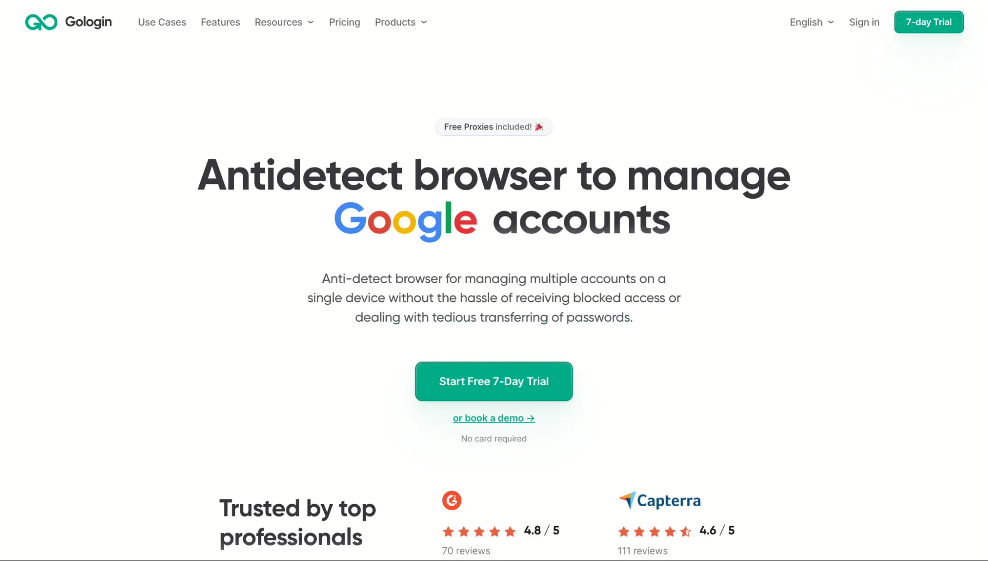 Gologin antidetect browser homepage