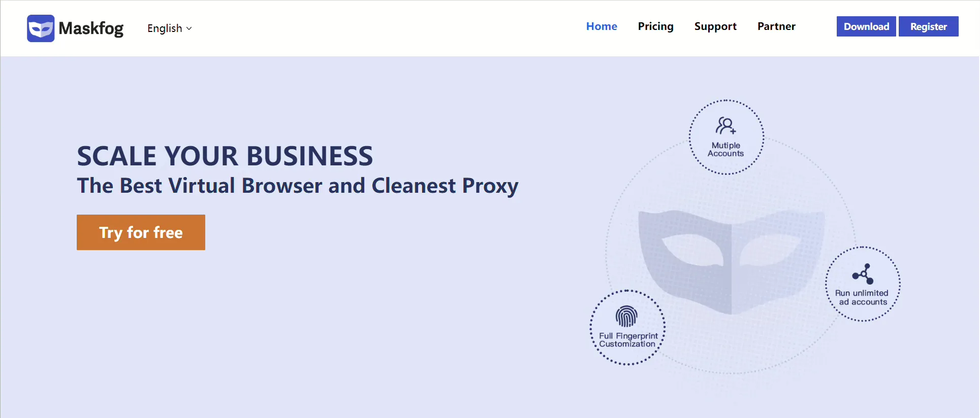 Maskfog virtual browser homepage