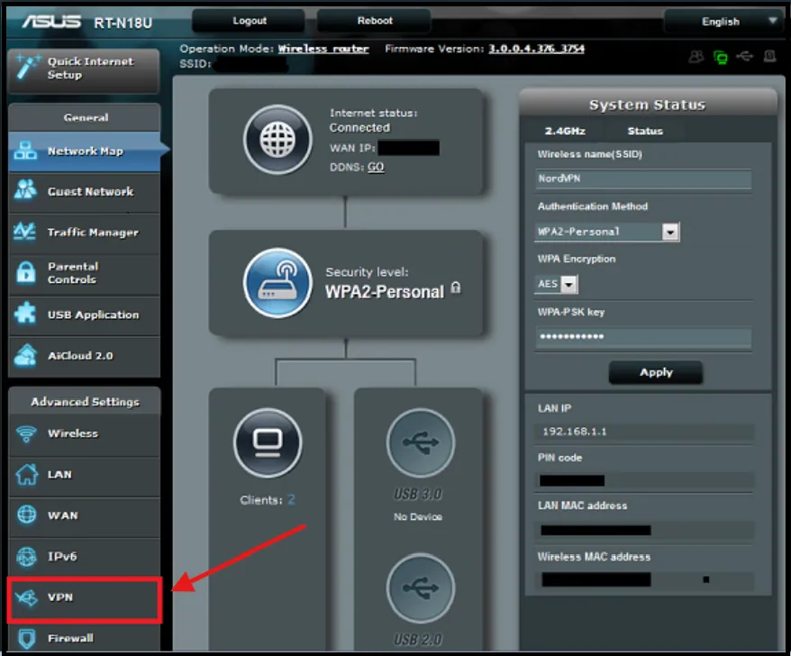 Опция VPN