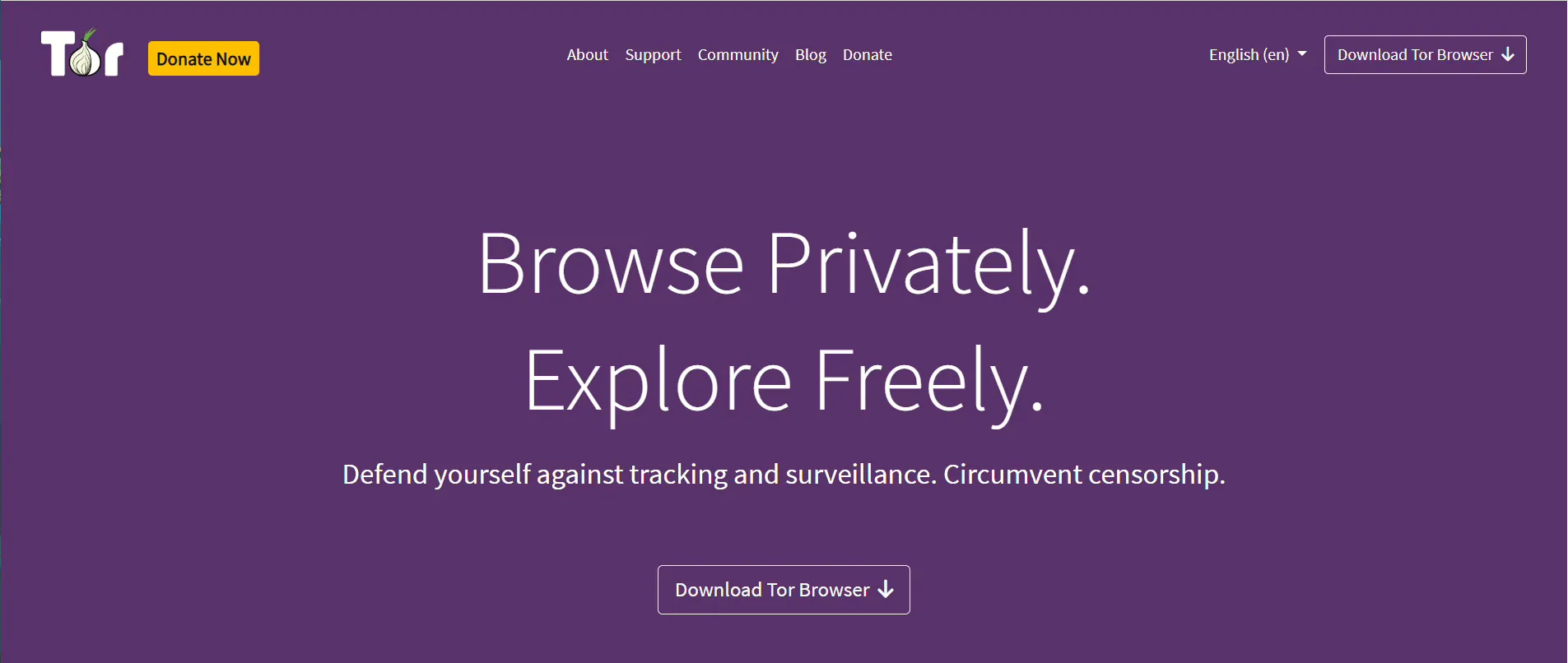 Tor Project homepage with Download Tor Browser button