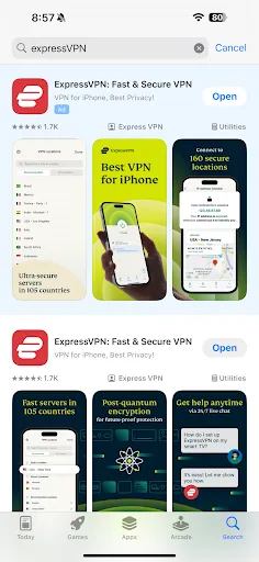 ExpressVPN app in the iPhone App Store