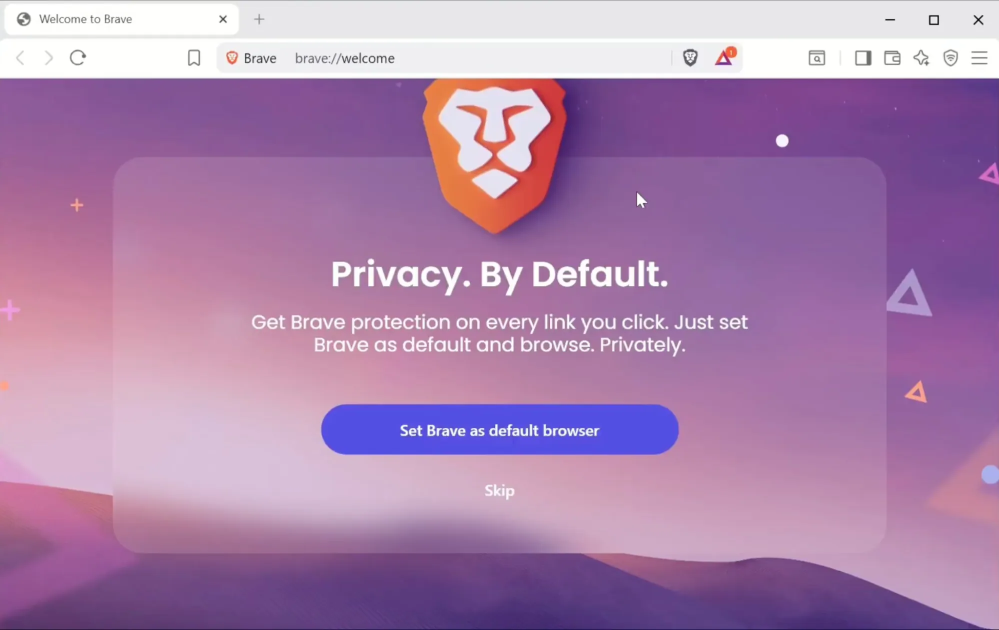 Brave browser welcome screen