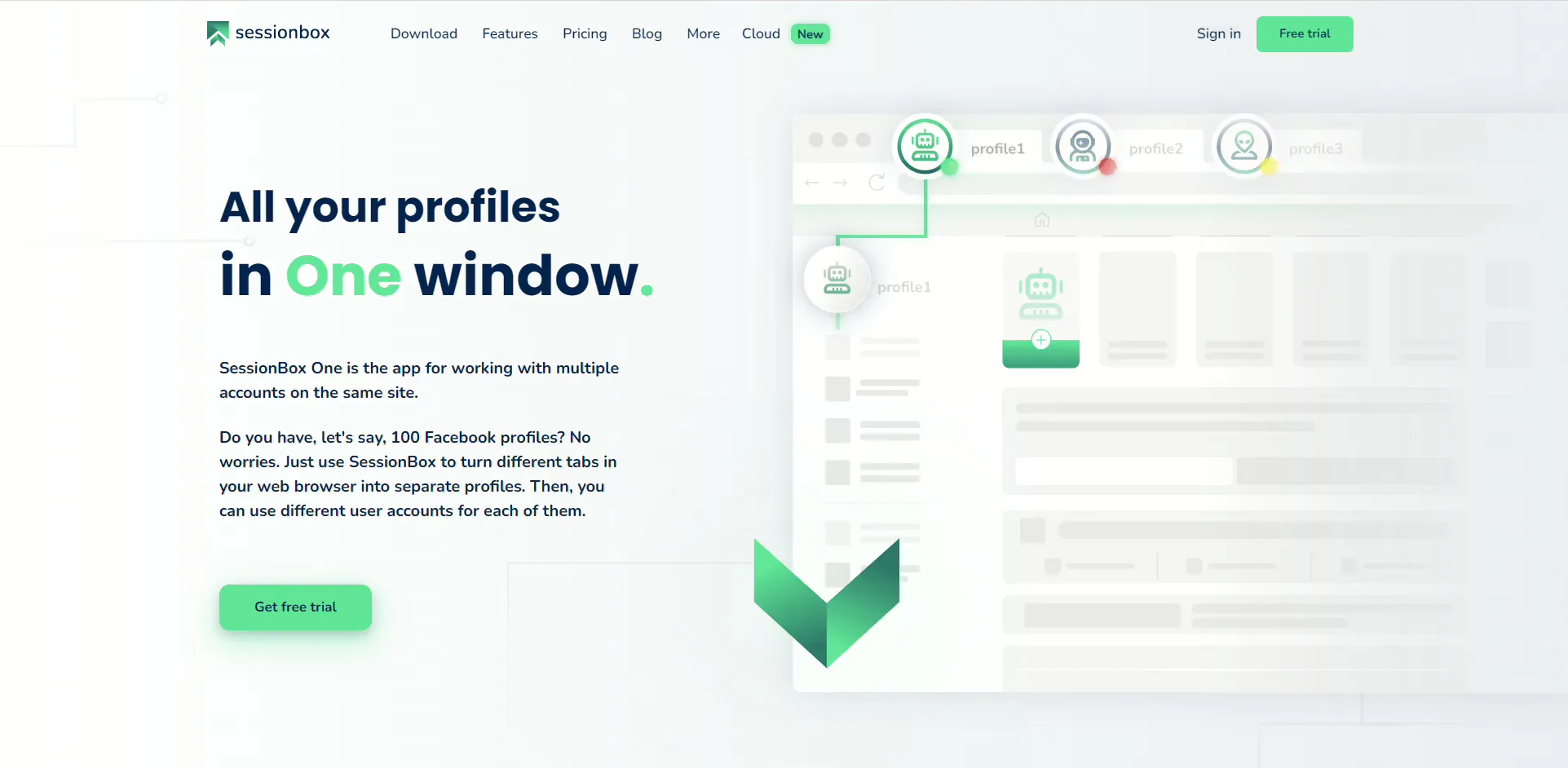 SessionBox multi-profile app homepage