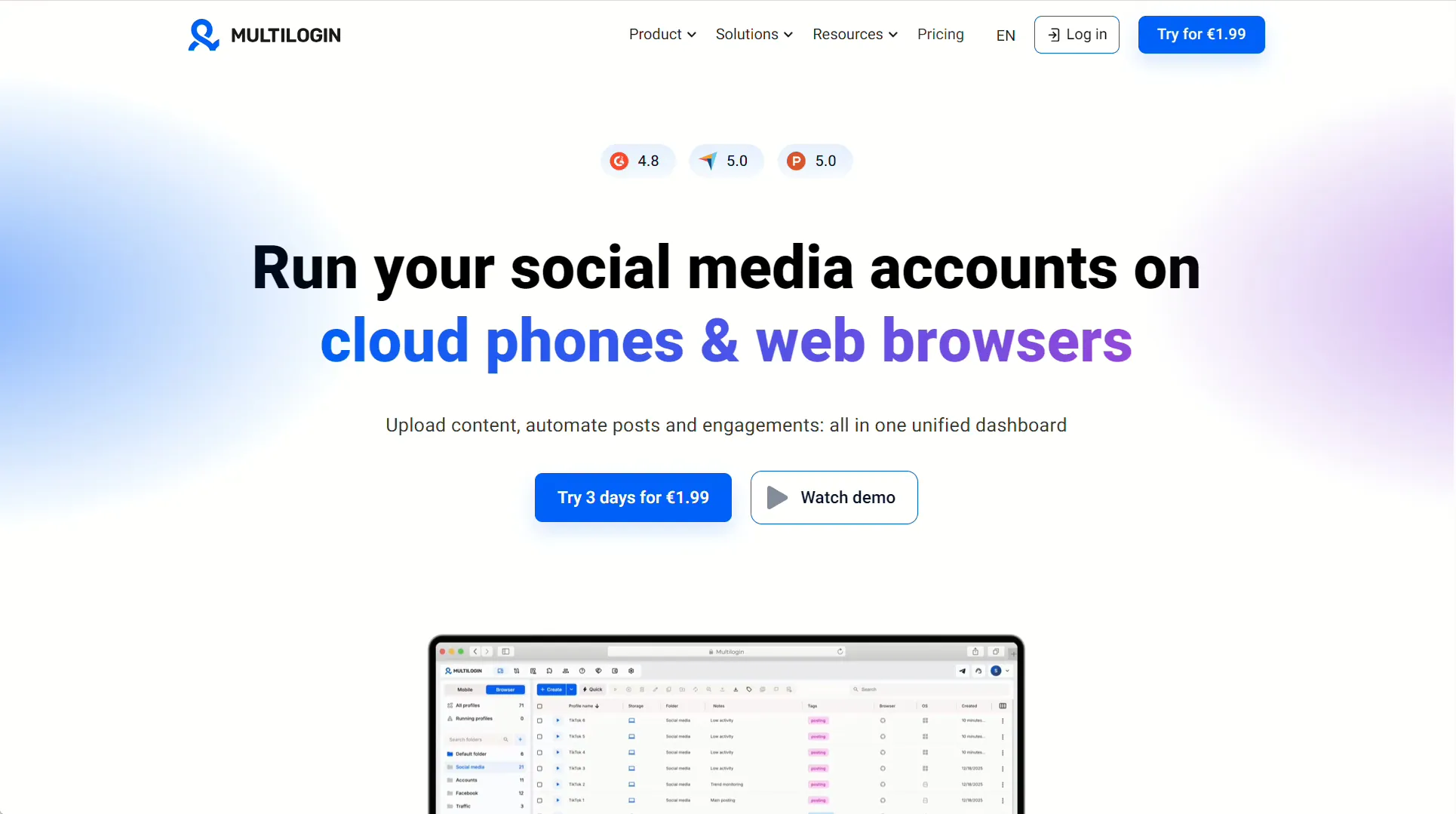 Multilogin homepage