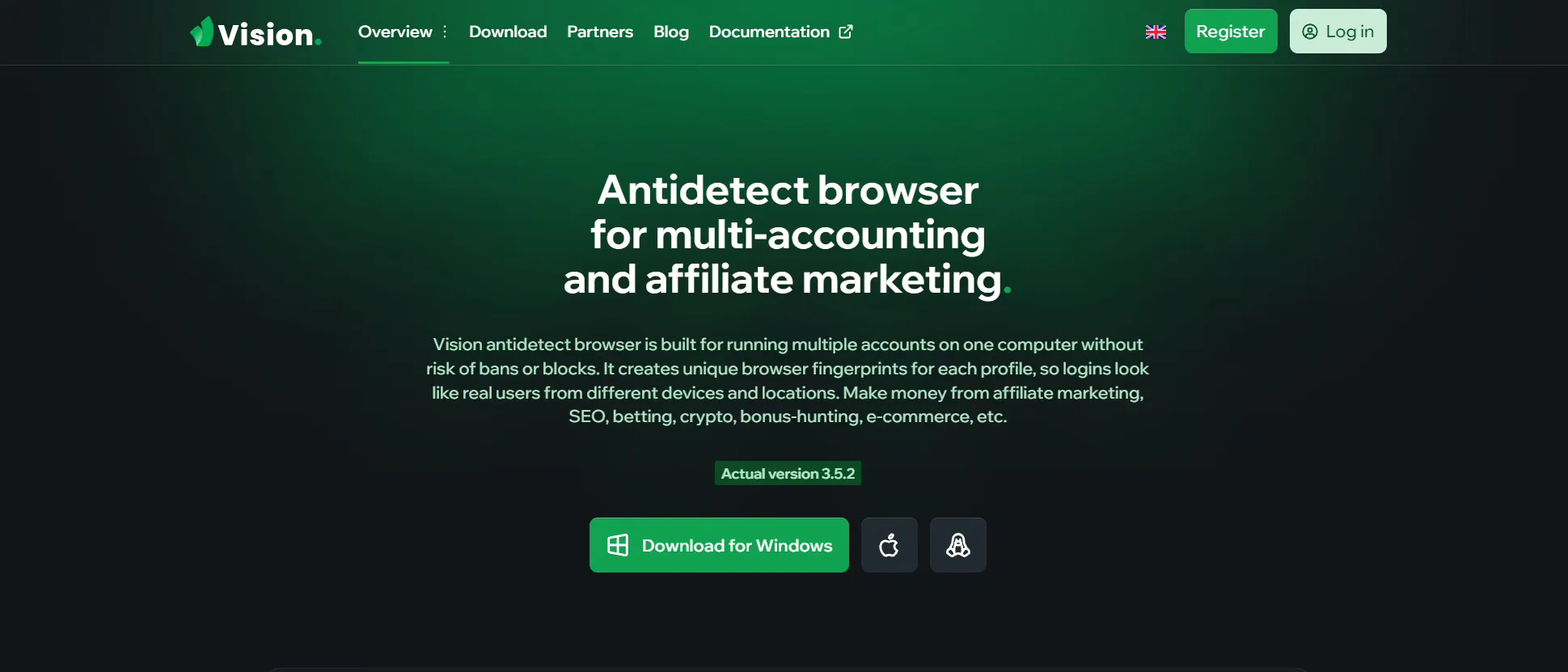 Vision antidetect browser homepage
