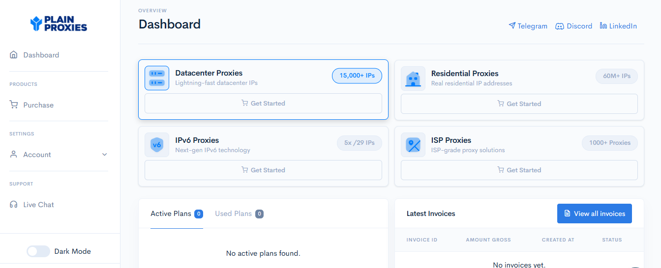 Plain Proxy dashboard